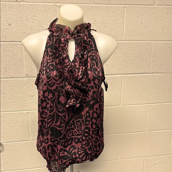 Floral Halter Top - Black and Pink - Picture 1 of 3